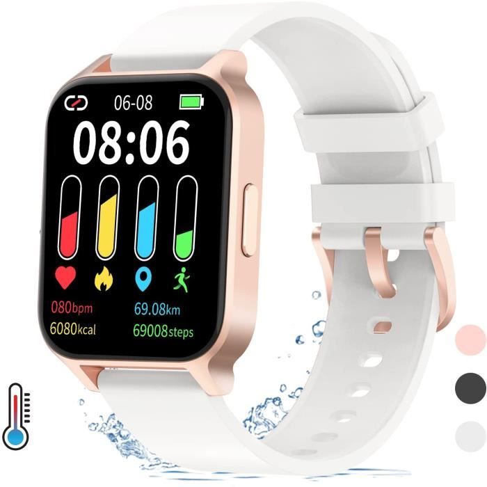Montre Connectée Smartwatch 1,65″ Température Corporelle avec Moniteur de Fréquence Cardiaque Podomètre IP67 Etanche