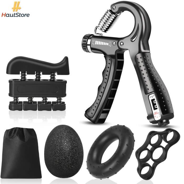 HautStore Musculation Main Kit de 5, Résistance Réglable Hand Gripper, Étireur de Doigts, Anneau d'exercice et Balle Anti-Stress