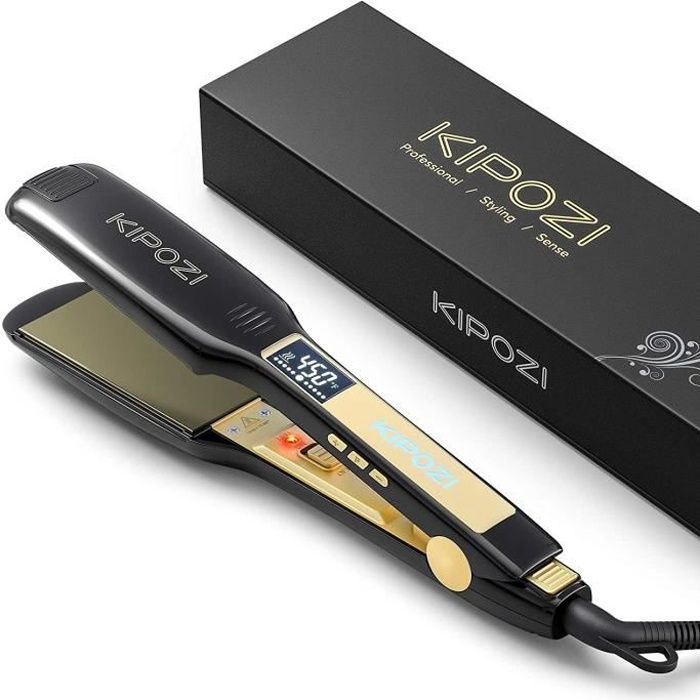 Fer à Lisser Professionnel Lisseur Cheveux anti frisottis Titane Plaques Larges avec Ecran LCD cadeau d'anniversaire femme