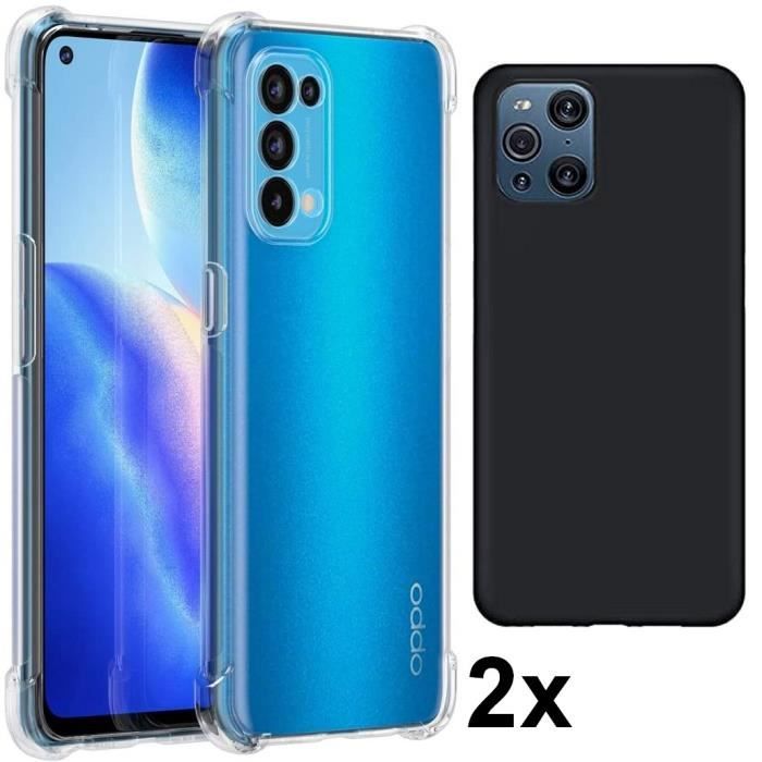 lot 2x coque OPPO FIND X3 LITE Anti-chocs bords renforcés en silicone noir transparente