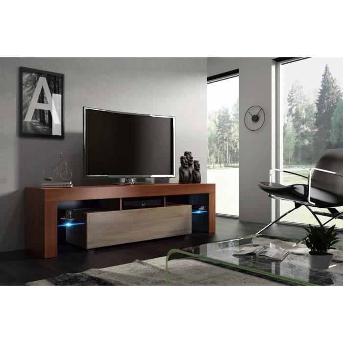 Meuble tv 160 cm noyer MDF et chêne avec led RGB