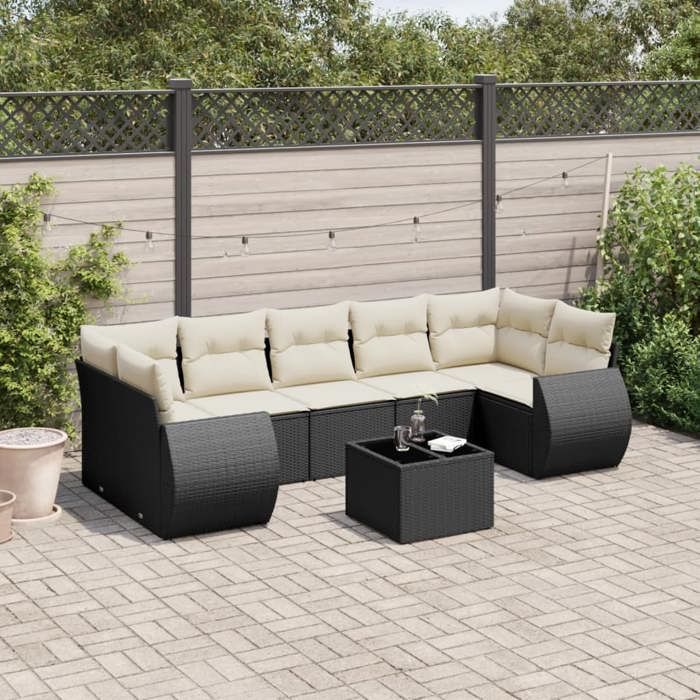 vidaXL Salon de jardin 8 pcs avec coussins noir résine tressée 3221135