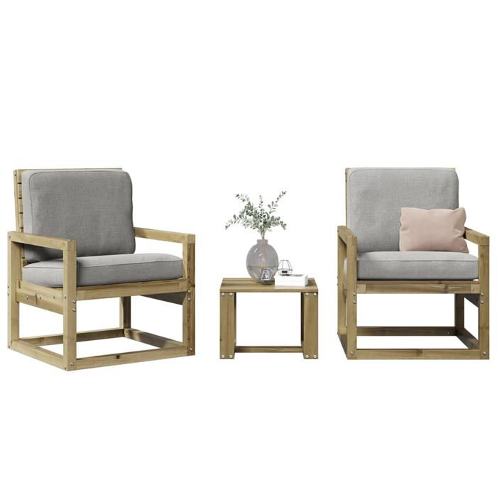vidaXL Salon de Jardin 3 pcs Sièges de Patio Ensemble de Meubles Mobilier de Terrasse Arrière-cour Extérieur Bois de Pin 832556