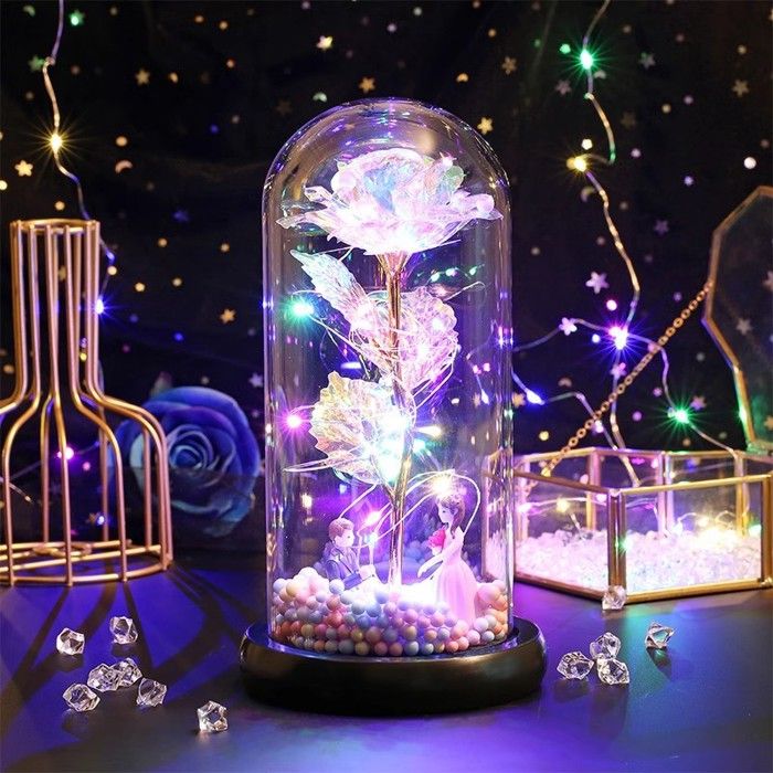 Lampe LED Rose éternelle en feuille de verre décoration pour la maison chambre à coucher Proposition de roses colorées