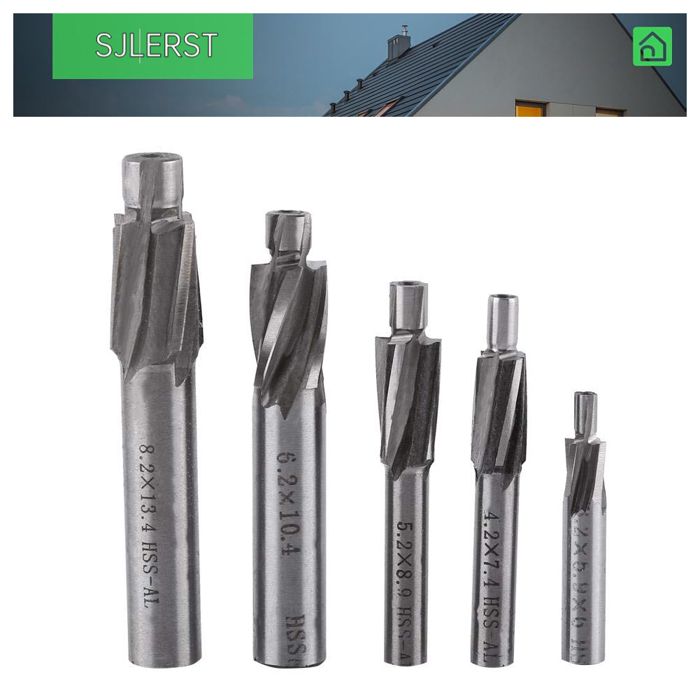 Fraise en bout - Outil de foret à fente fraise en bout 5pcs M3-M8 4 flûtes HSS-AL cuivre aluminium acier fonte