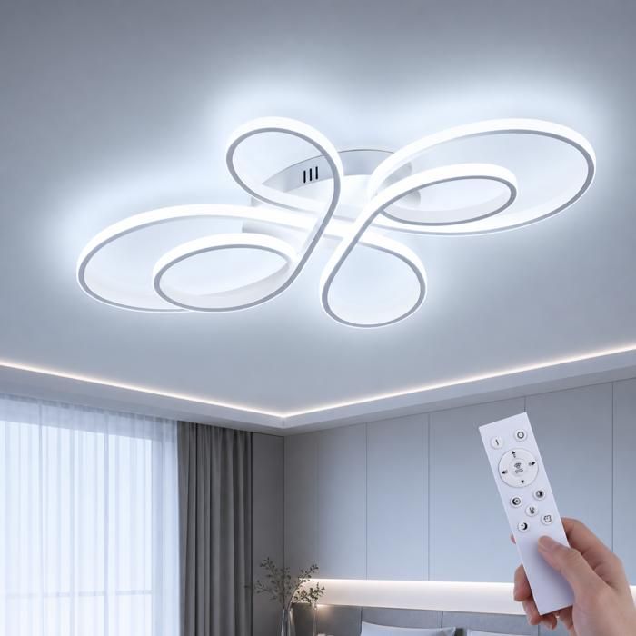 Plafonnier LED Moderne NETTLIFE Blanc - Forme de papillon 78 W Dimmable Télécommande Ø80 cm Pour Salon Chambre Cuisine