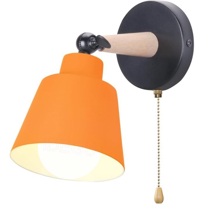 iDEGU Lampe Murale Intérieur Moderne Applique Murale Industriel avec Interrupteur Réglable E27 Luminaire en Bois Métal Orange