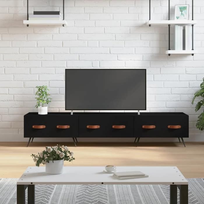 (Noir)Meuble TV - SIGNOR - Table Télévision en bois noir 150x36x30 cm bois ingénierie 345634