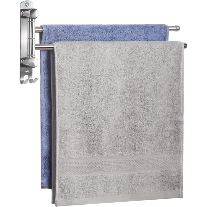 Porte-serviettes mural - Ulisem - Acier inoxydable - 2 bras pivotants - Rotation 180° - Argent