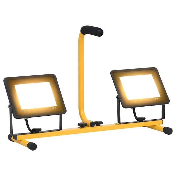 Projecteur LED - vidaXL - 2x50 W - Blanc chaud - Poignée ergonomique - Aluminium Projecteur LED - vidaXL - 2x50 W - Blanc chaud - Poignée ergonomique - Aluminium