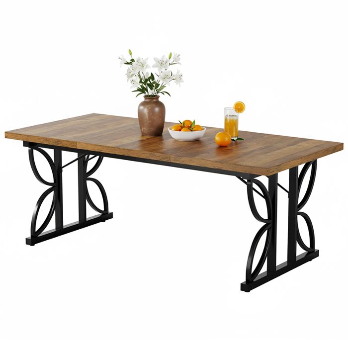 Table à manger - 180 x 80 ×75 cm - Table de cuisine rectangulaire - Table de salle à manger pour 6 à 8 personnes -Marron/Noir