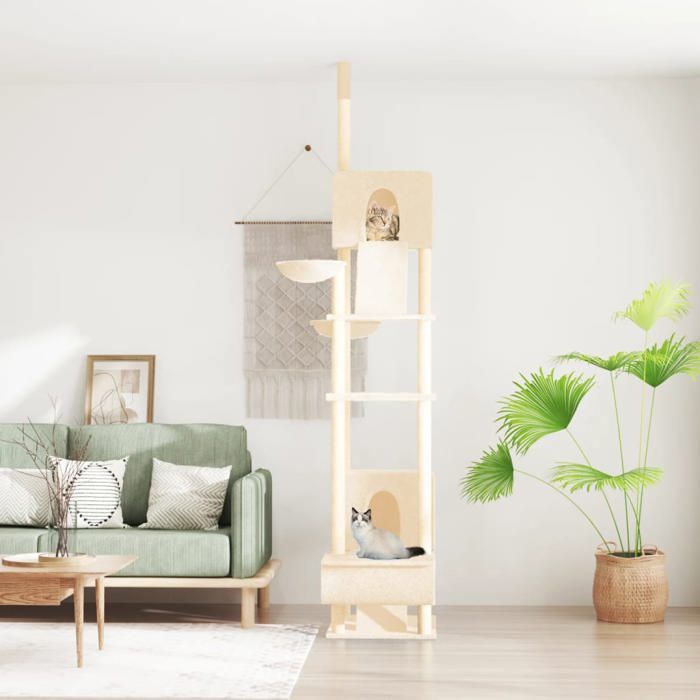 Comparer les prix de Arbre à chat - vidaXL - Crème - 277-303 cm - 2 maisons - 2 hamacs