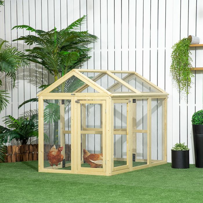 Comparer les prix de Enclos poulailler en bois cage à poules parc grillagé 140 x 885 x 106 cm naturel