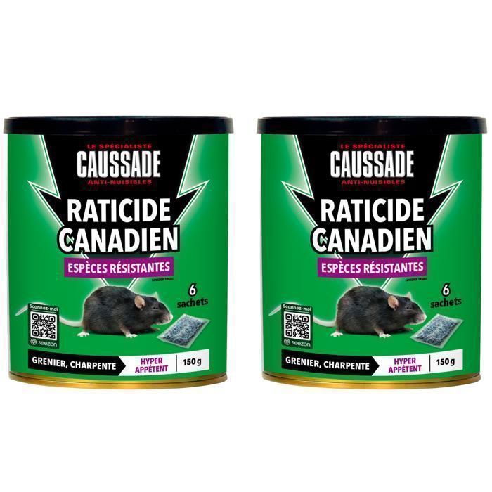 CAUSSADE Raticide Canadien - Anti Rats - Efficacité Radicale - Lieux Secs - 12 Sachets Céréales - Prêt Ã lemploi 2x150g CARBF150X2
