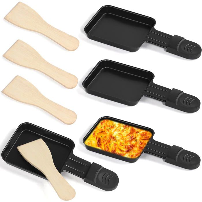 QcuGvy 4PCS Poêlon Raclette Triangulaire Antiadhésif - Mini Poêles Avec Pelles En Bois