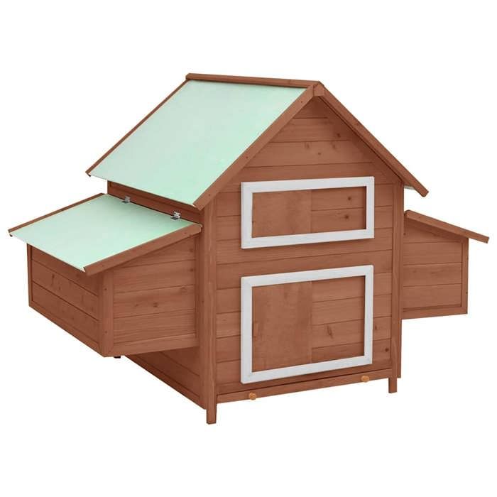 SALE 2026 Cage à poulets Brun - Poulailler Moka et blanc 150x96x110cm - bois de sapin massif PRO283433414
