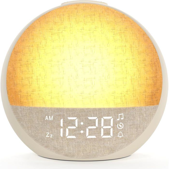 Réveil Simulateur D'aube Avec Veilleuse Colorée - Réveil Lumineux Lever Du Soleil Et Sons Apaisants