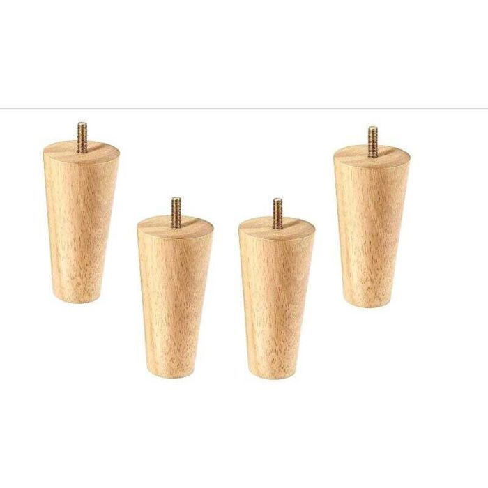 Pieds de meuble - PZCC - Lot de 4 - Bois massif - Vernis transparent robuste - Hauteur 12 cm