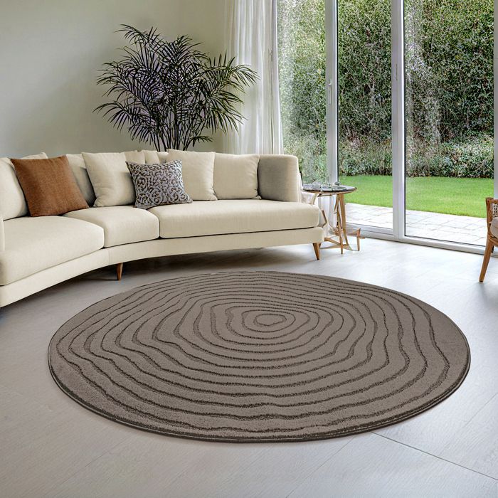 the carpet Everest – Tapis moderne poils courts effet 3D haut-bas haute densité Marron 120 cm Rond D13