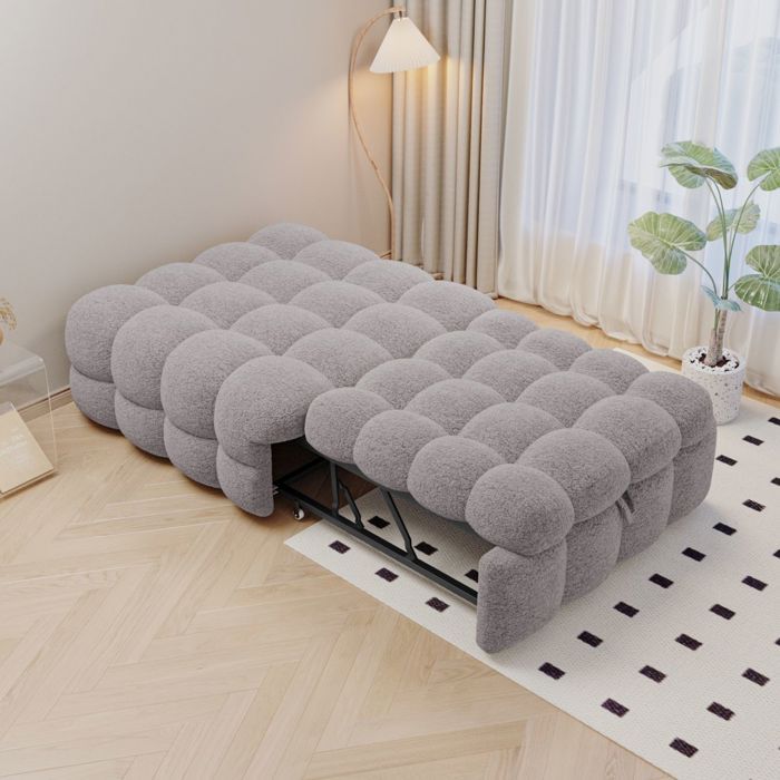Lit une personne tissu teddy doux Lit convertible pouf 2-en-1 canapé-lit extensible structure métal robuste