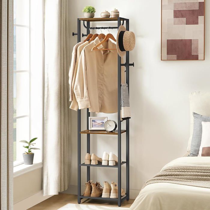 HOOBRO Meuble d’Entrée Porte-Manteaux avec Étagères à Chaussures Étagère de Rangement 2-en-1 Meuble d’Entrée avec 8 crochets