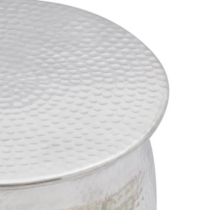 {Argent}Table moderne - Table basse salon -/tabouret martelé en aluminium Argenté - Cadre robuste_6846
