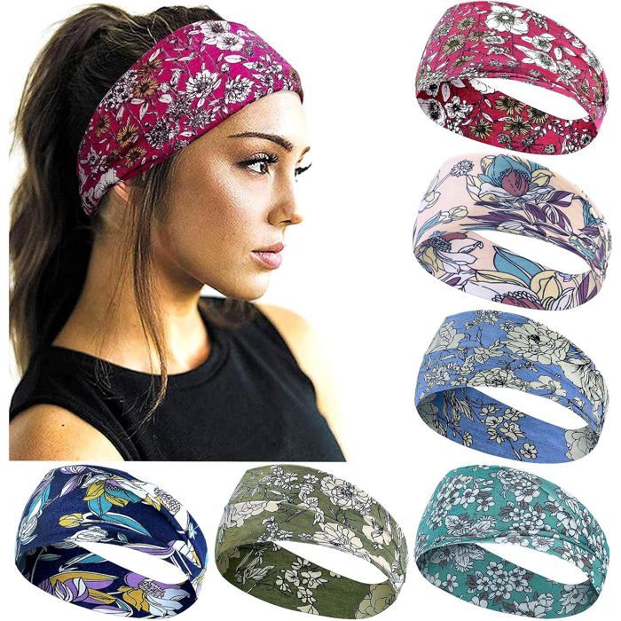 Bandeaux Cheveux Femme Serre-Tête Sport - Lot de 6 Pièces - Multicolores et Noir pour Yoga et Activités Sportives