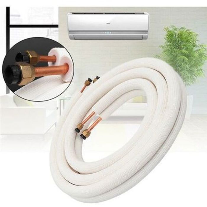 Tuyau en cuivre isolé pour climatiseur diamètres 1/4 et 3/8 réfrigérant longueur 3 mètres blanc