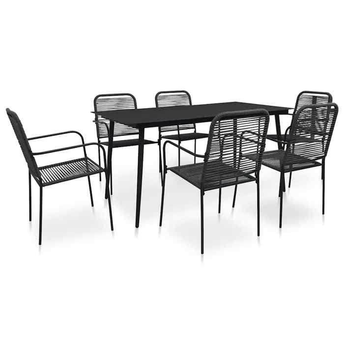 VIDAXL Mobilier à dîner dextérieur (7 pcs) - anti-uv - Corde en coton et acier Noir 150x80x74 cm M9411