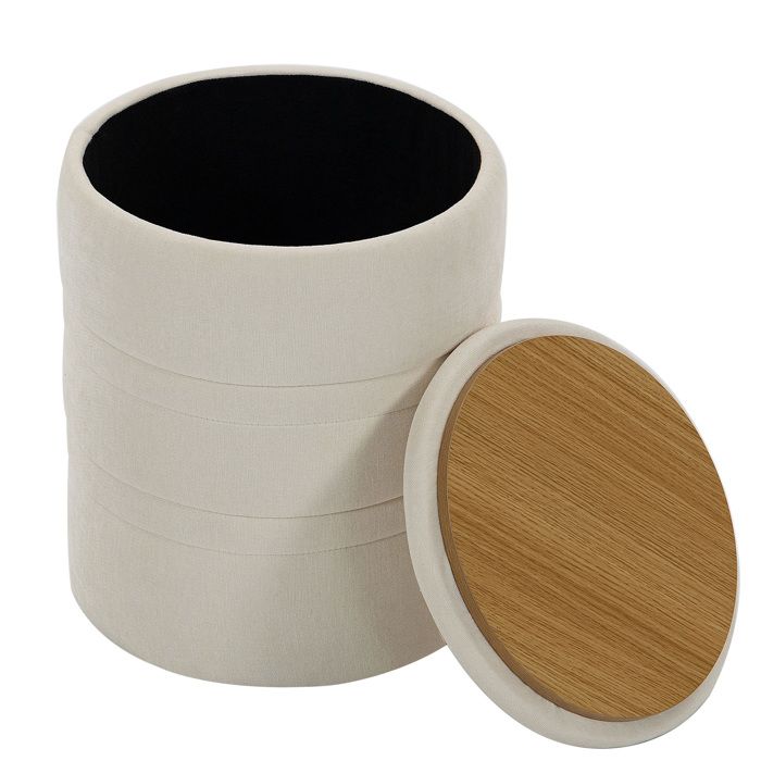 Pouf de rangement - HOMCOM - avec couvercle - pour salon et chambre - tissu chenille - 120 kg - 365 x 365 x 465 cm - beige