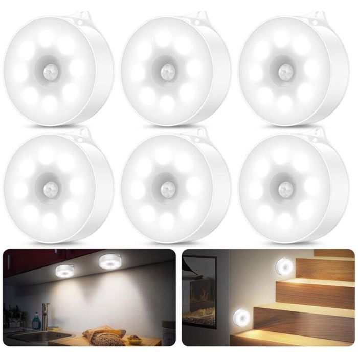 Lampe LED sans fil - Détecteur de mouvement Rechargeable - Escalier et placard - Blanc