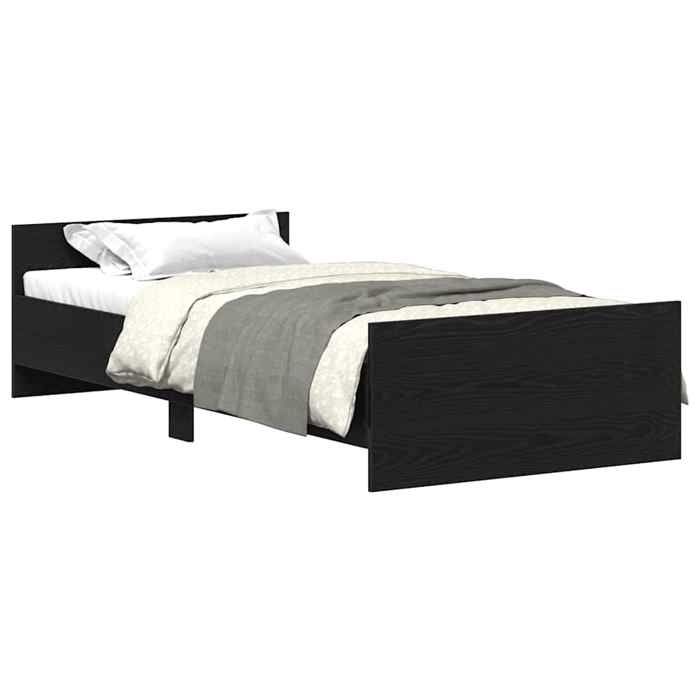 VENTE-FLASH Lit adulte1 places - Cadre de lit - sans matelas - pour chambre - chêne noir 90x200cm - Bois dingénierie mek93j