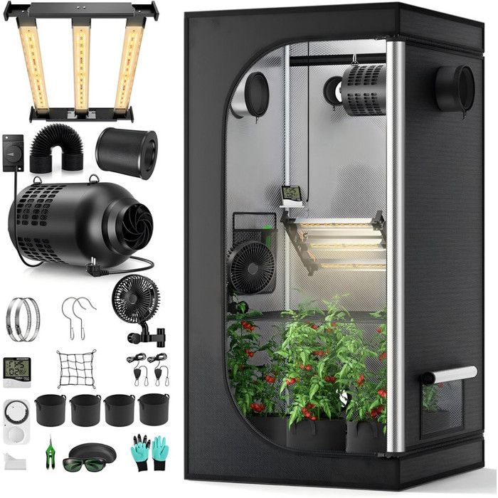 Kit culture en tente 80×80×160cm lampe LED M1500 spectre complet Ventilation 4 215 CFM 4 vitesses hydroponique intérieur