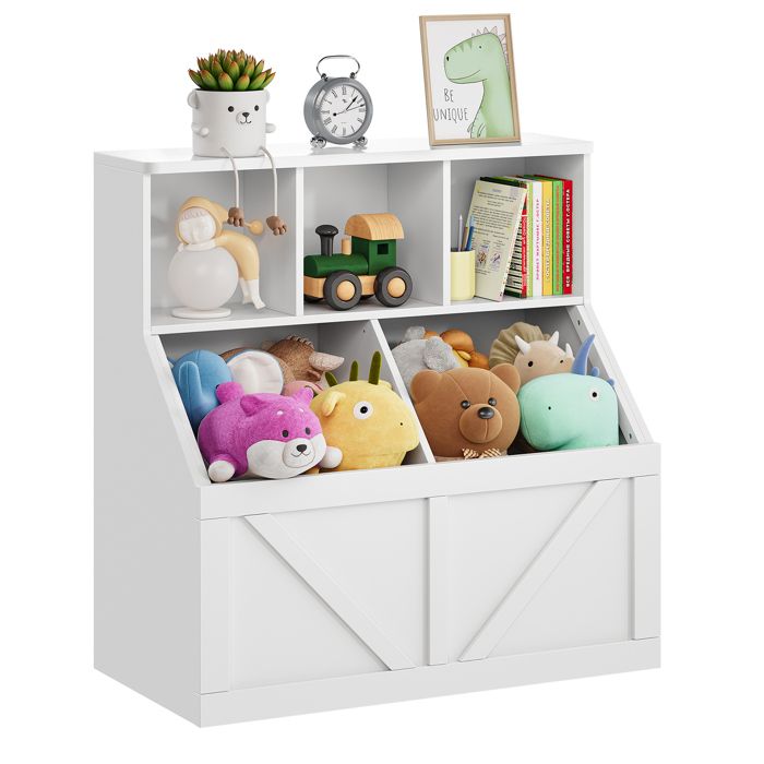 Bibliothèque enfant multifonction – Étagères avec grand bac de rangement – Idéale chambre salle de jeux crèche – Blanc
