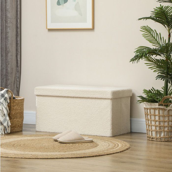 Banc coffre pliable avec rangement 84 L assise rembourrée aspect velours 76 x 38 x 38 cm crème blanc VEVXYN