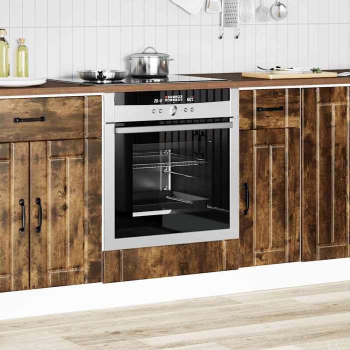 Brun Armoire de four Lucca chêne fumé bois dingénierie - Meuble Rangement LV37600