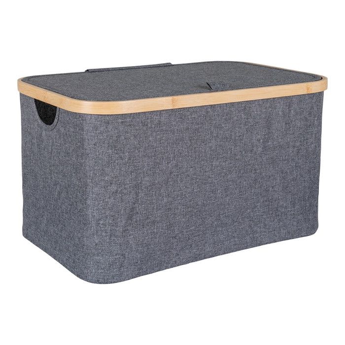 ANDREW - Bac de Rangement en Tissu Gris et Bambou avec Couvercle Grand ...