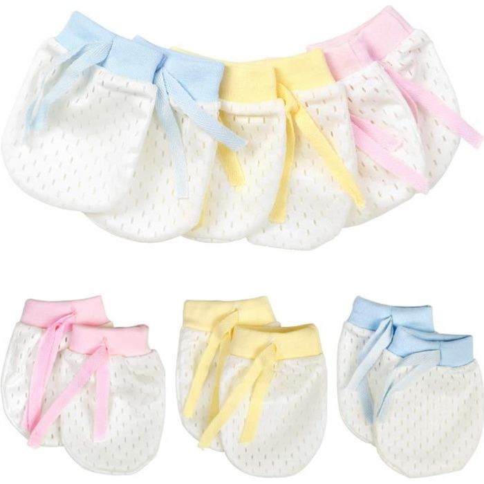 Lot de 7 paires de moufles anti-griffures en coton pour bébé 
