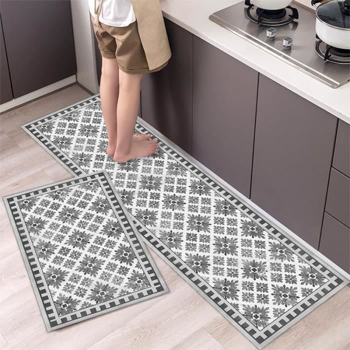 2 Pièces Tapis De Cuisine Lavables Géométrie Verte - Antidérapants Devant Évier Et Salon 50x80 + 50x160cm