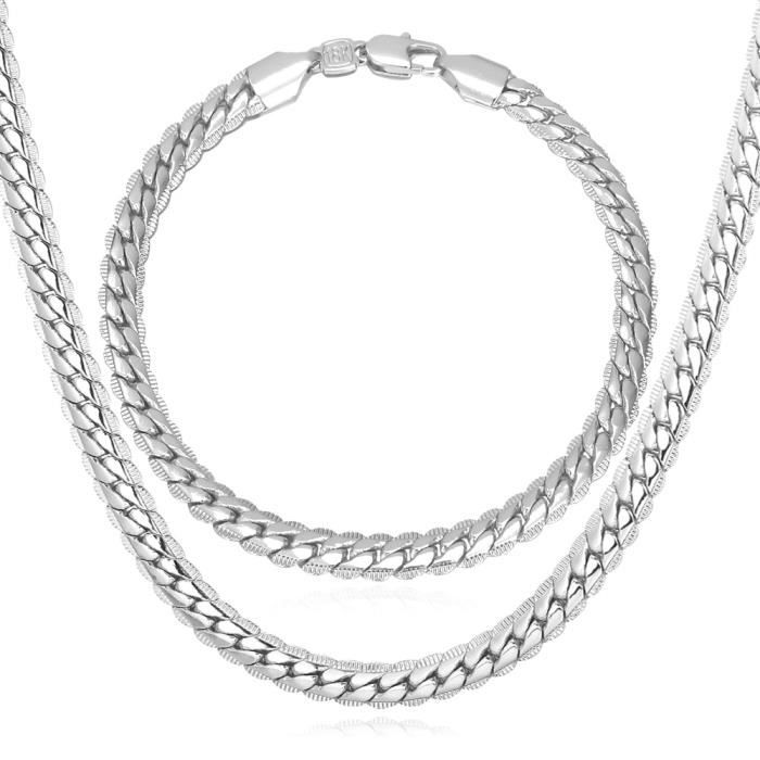 Collier Bracelet Ensemble Maille Serpent Platine 66cm de Long Chaine Gourmette pour Homme Achat Vente parure Collier Bracelet Maille Ser Homme