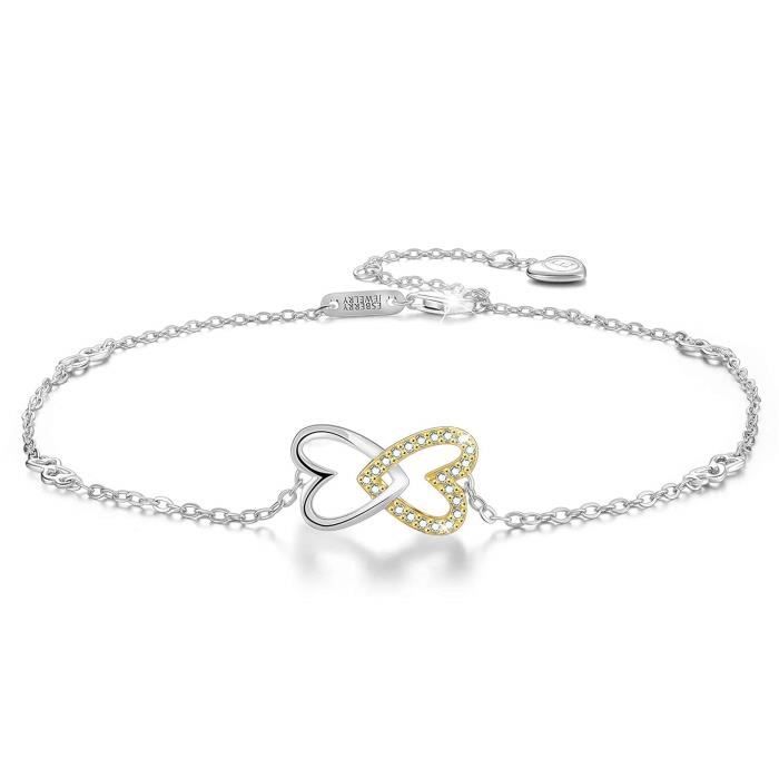 Bracelet De Cheville En Céramique Argent Sterling Plaqué Or Rose - Solitaire Cubique