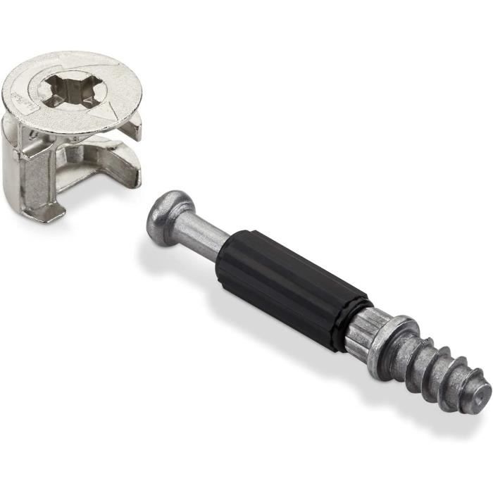 Hettich Rastex 25 - Connettori Eccentrici Per Mobili In Zinco Nichelato, Con Tasselli E Tappi Bianchi