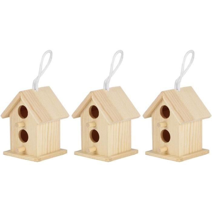 Nichoir En Bois Pour Oiseaux Extérieur - Design 3 En 1, Porte Arrière, 20x15x15 Cm - Résistant Aux Intempéries
