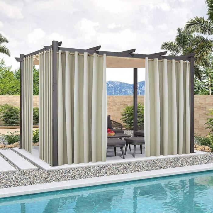 Rideaux D'extérieur Imperméables - Rideau Occultant à U0153illets - Pour Jardin, Tonnelle, Pergola, Terrasse, Véranda, Piscine Et Jacuzzi (beige, 1 Pièce, 132 X 274 Cm