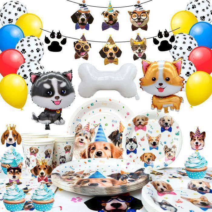 Kit Anniversaire Pat Dog 3 Ans - 91 Pcs Décoration Patrouille - Assiette, Ballon, Deco Gâteau, Serviette, Vaisselle