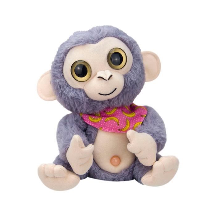 Hopearl Peluche Singe Peek-a-Boo Interactif Avec Banane – Répète Tes Paroles, Chante 5 Chansons – Jouet Musical Pour Enfants (28 Cm, Marron)