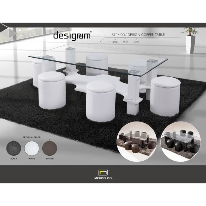 Table Verre Avec 6 Poufs Noir Achat Vente Table Basse Table