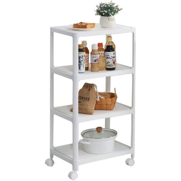 Chariot De Salle De Bain Roulant Zeller - Bambou Et MDF Blanc - Neuf