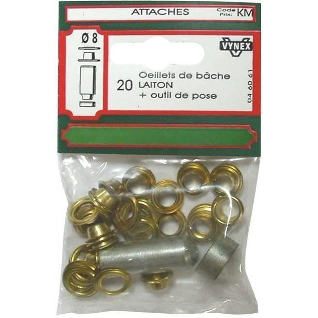 Oeillet bâche + outil - lot de 20 - D: 8 mm