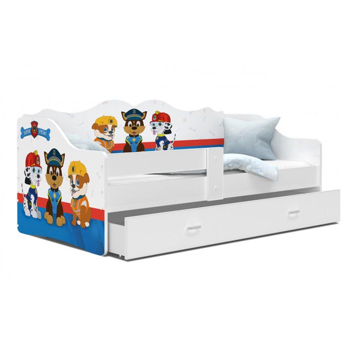 Lit enfant NELI 80x160 Pat Patrouille Livr&eacute; avec sommier, tiroir et matelas de 7cm OFFERT
